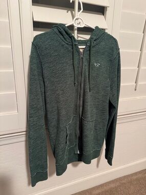 Hollister Men's Forest Green Zip-Up Hoodie